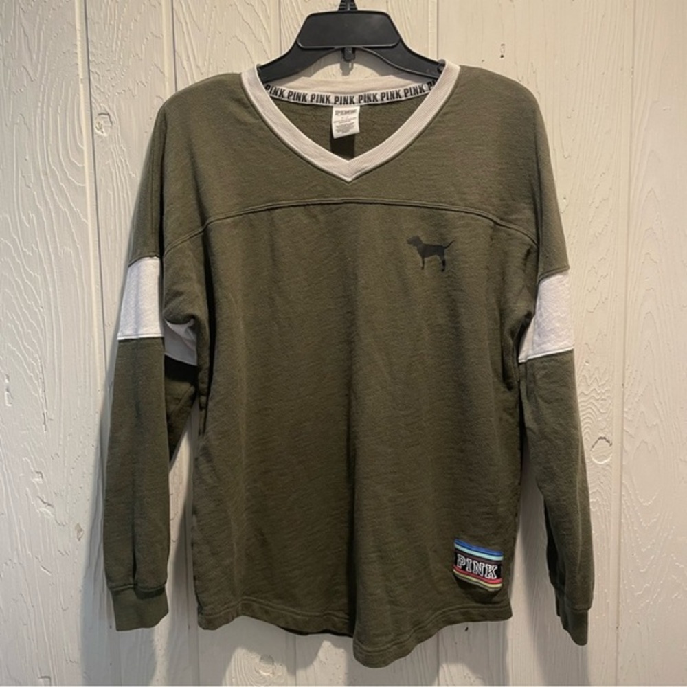 PINK Victoria’s Secret Olive Green Dog Logo Sweatshirt